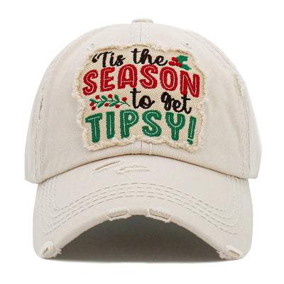 Vintage Distressed "Tis he Season to Get Tipsy" Embroidered Patch Baseball Cap