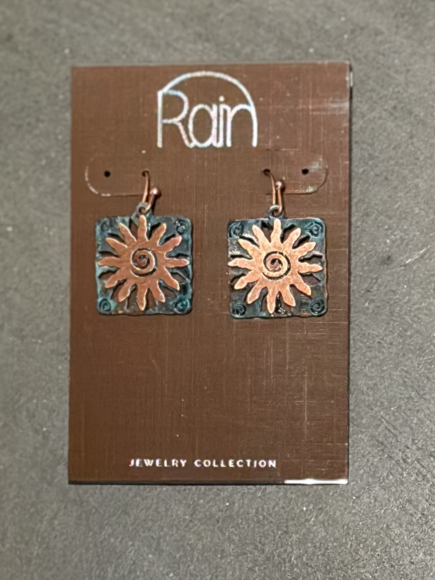 Patina Copper Sunburst Brass Earring