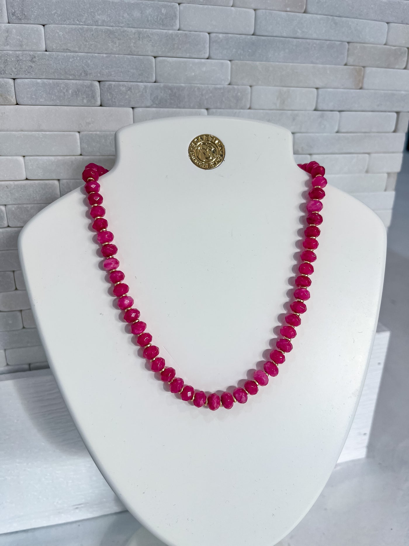 Spartina Oval Stone Beaded Necklace 17" Pink