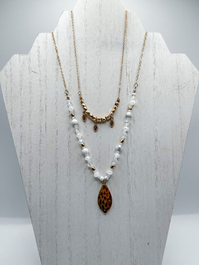 Leaf Drop Layered Gold Necklace Set