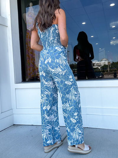 Shoulder Strap Tropical Jumpsuit