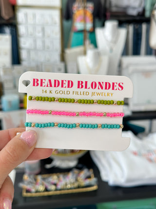 Beaded Blondes Dottie Trio Stack Pink, Green, Turquoise (Set of 3)