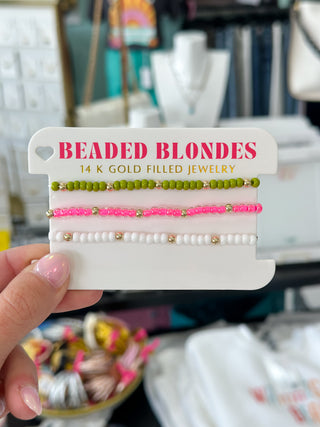 Beaded Blondes Dottie Trio Stack Pink, Green, White (Set of 3)
