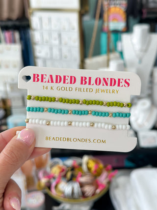Beaded Blondes Dottie Trio Stack Turquoise, Green, White (Set of 3)