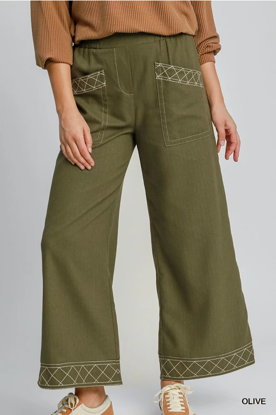 Umgee Lacy Linen Embroidered Pant