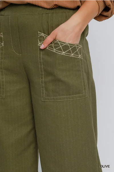 Umgee Lacy Linen Embroidered Pant