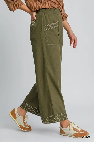 Umgee Lacy Linen Embroidered Pant