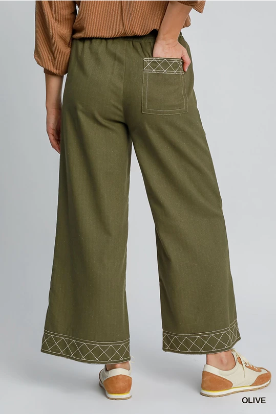 Umgee Lacy Linen Embroidered Pant