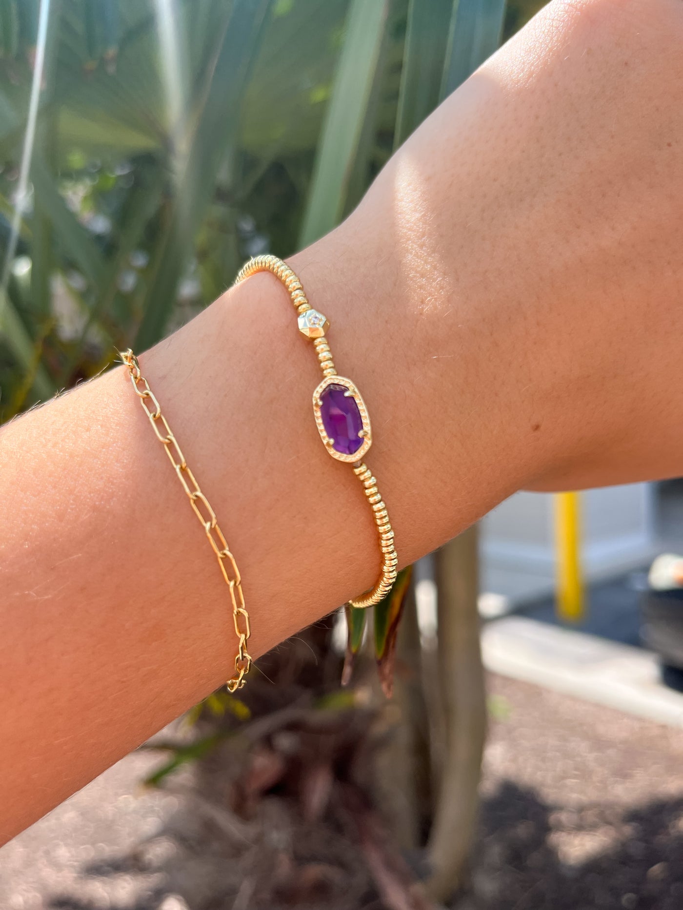 Grayson Gold Stretch Bracelet in Amethyst