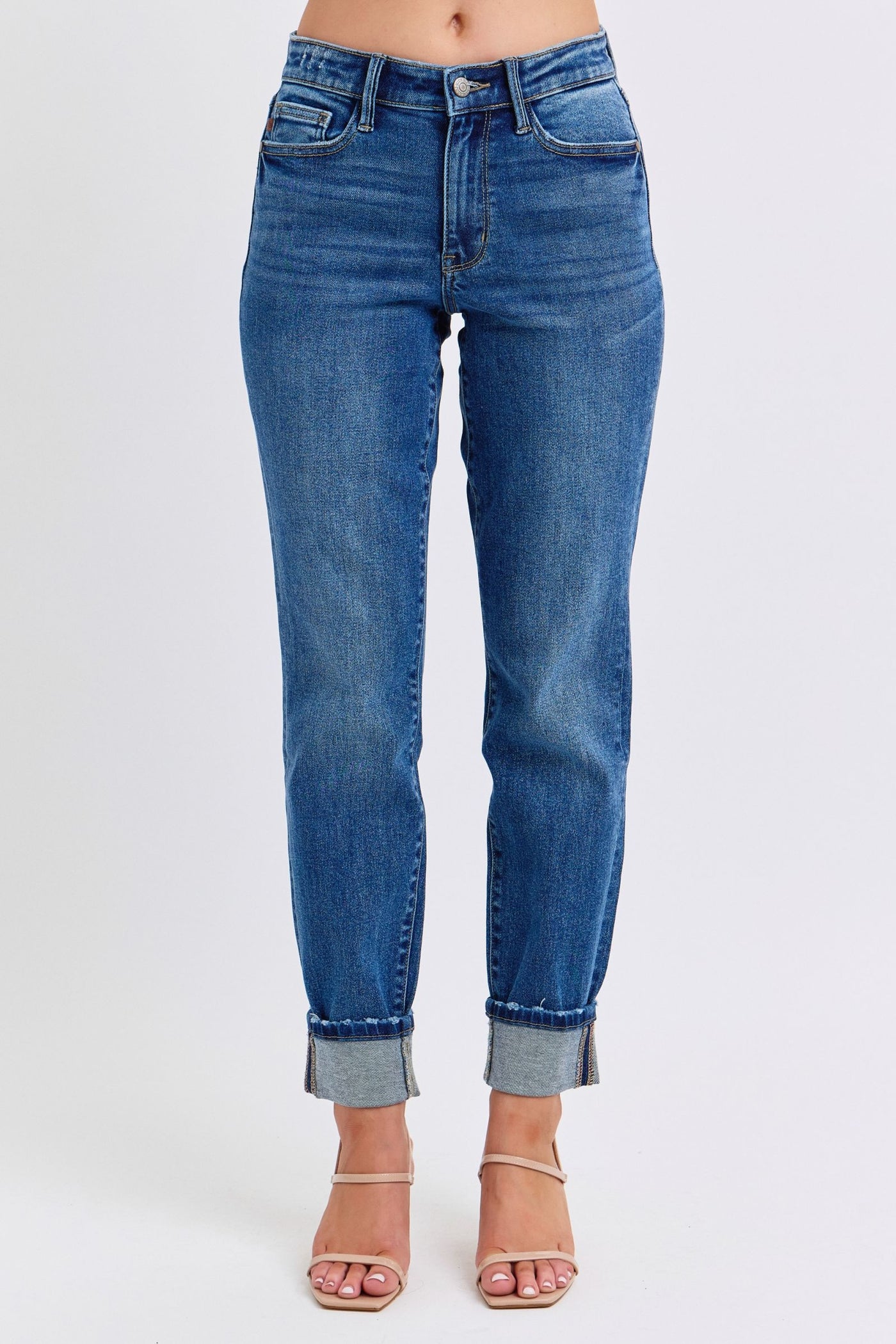 Judy Blue Mid Rise Vintage Wash Boyfriend with Cuff