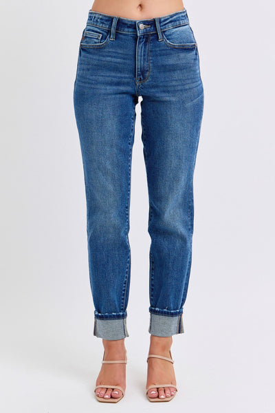 Judy Blue Mid Rise Vintage Wash Boyfriend with Cuff