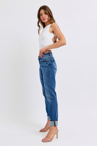 Judy Blue Mid Rise Vintage Wash Boyfriend with Cuff