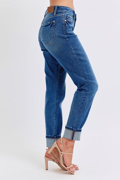 Judy Blue Mid Rise Vintage Wash Boyfriend with Cuff