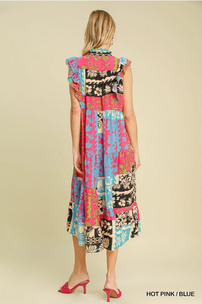 Umgee Tiered Mixed Print Maxi Dress