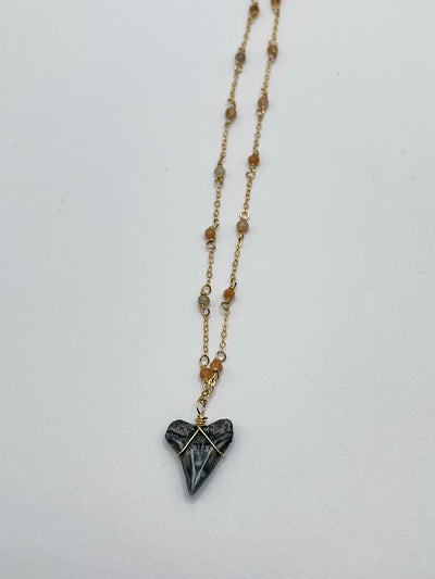 Dainty Coastal Shark Tooth Necklace with Gemstone Chain