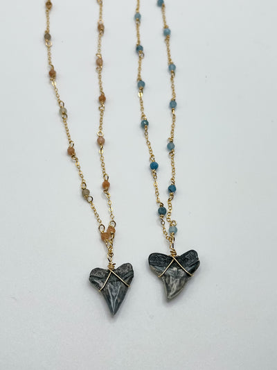 Dainty Coastal Shark Tooth Necklace with Gemstone Chain