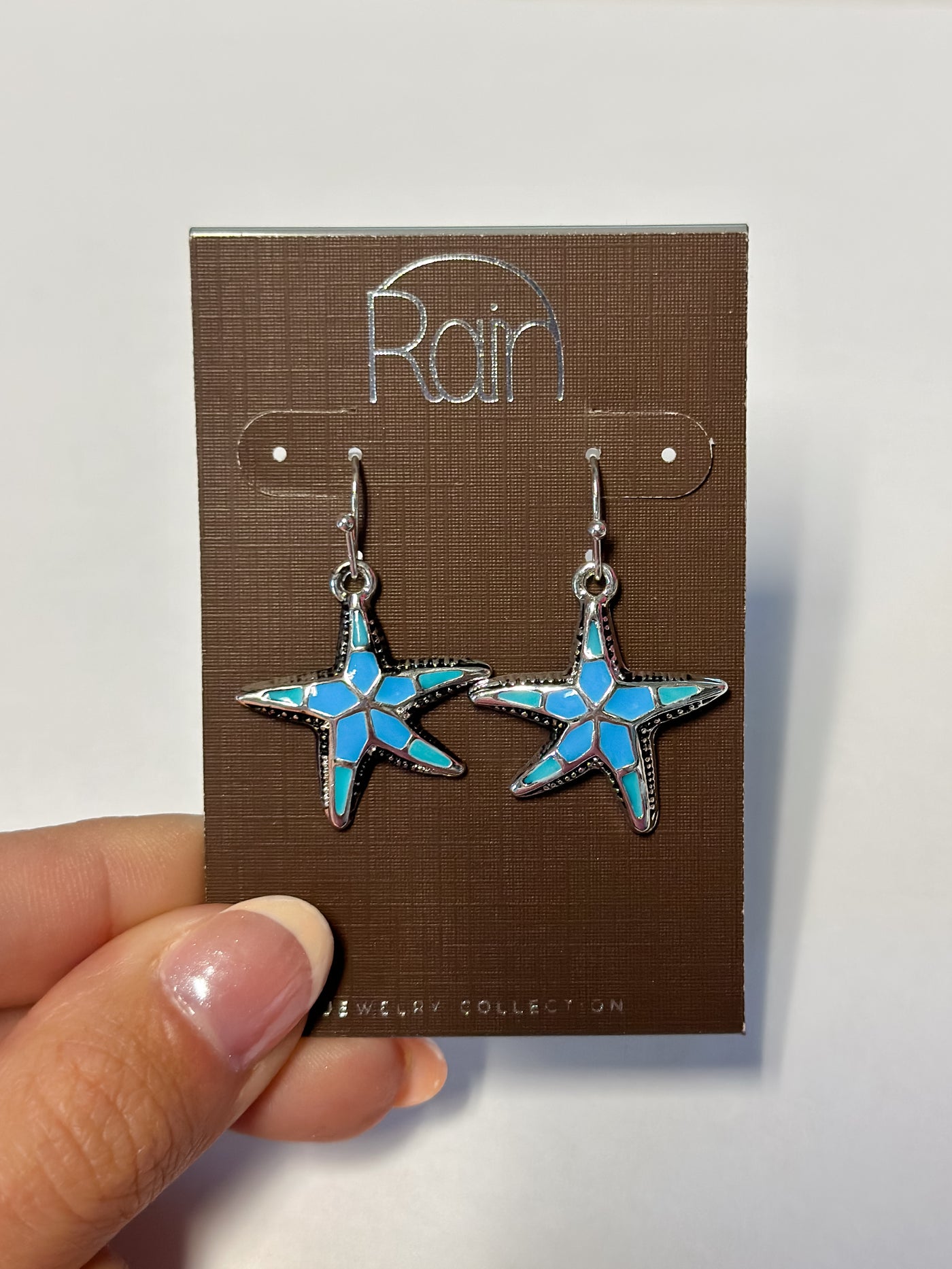 Silver Blue Inlay Starfish Earring