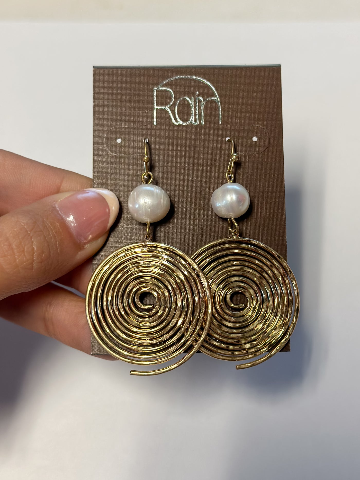 Gold Freshwater Pearl Top Spiral Disc Earring