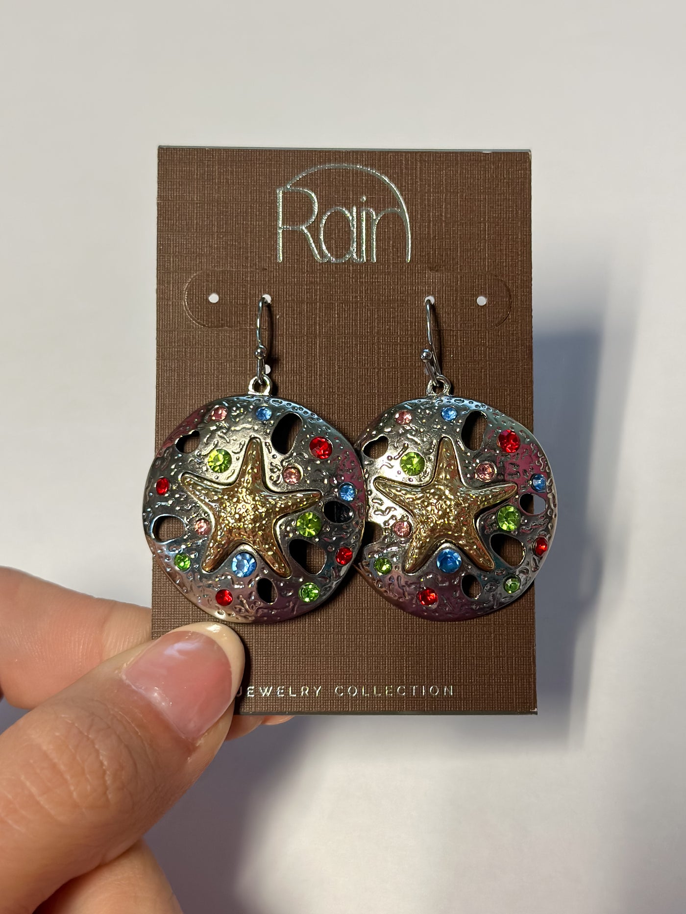 Silver Multicolor Crystal Starfish Earring