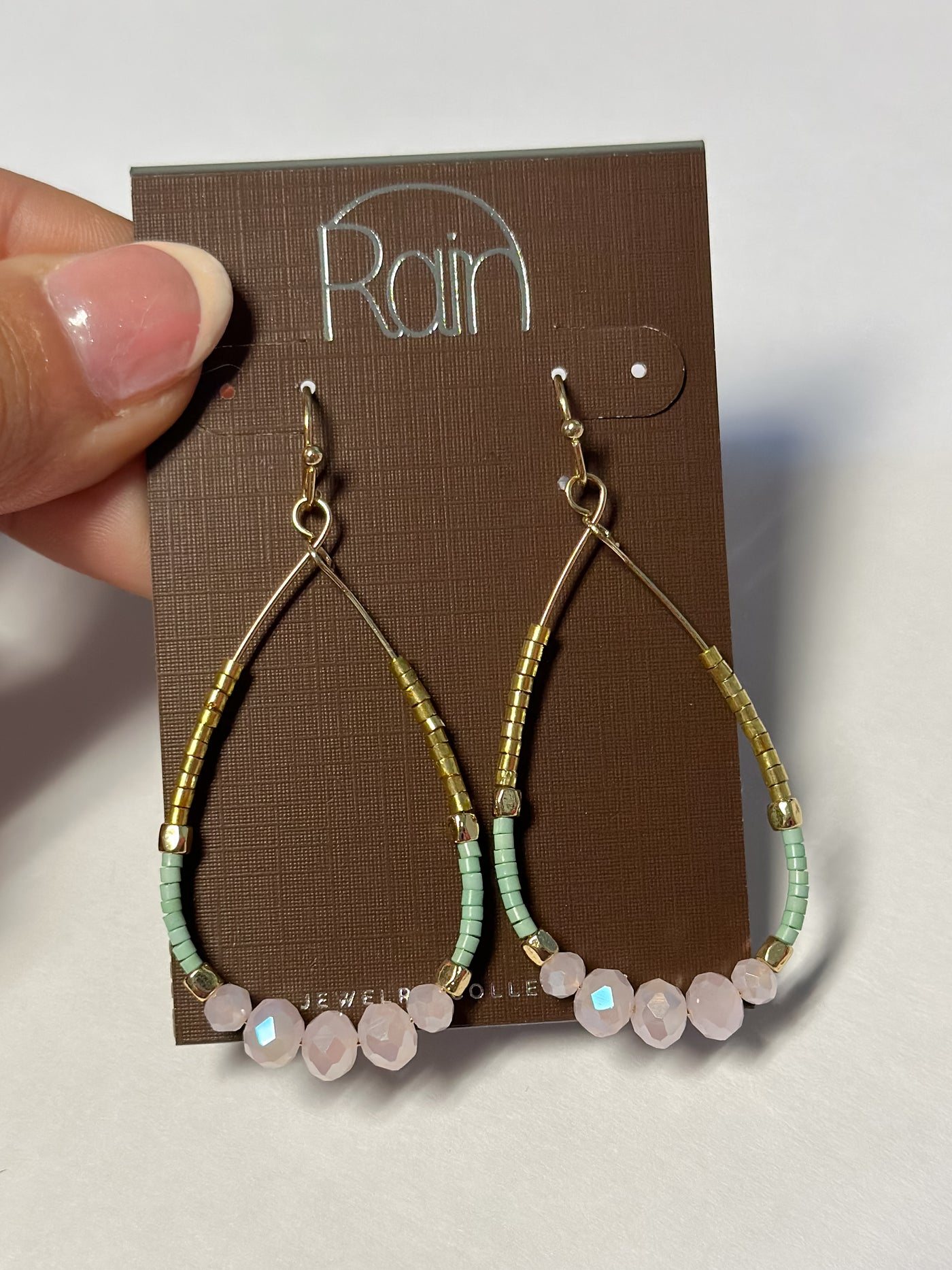 Gold Pink Glass Bead Teardrop Earring