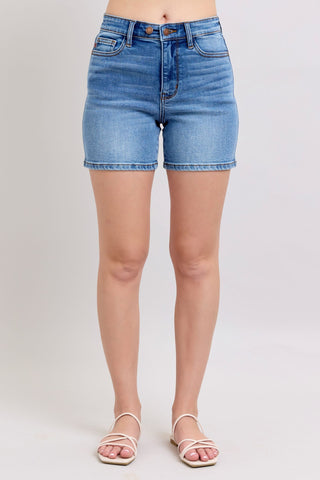 Judy Blue HW 2 Button Mid Length Dad Shorts