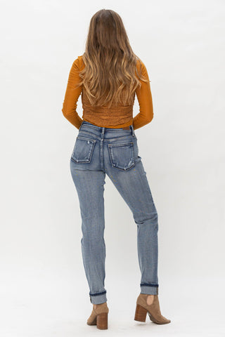 Judy Blue Mid Rise Button Fly Contrast Wash