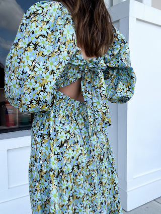 Floral Smock Tier Tie Back Maxi Dress