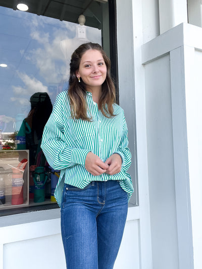 Stripe Poplin Pocket Button Up Top