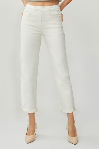 Risen High Rise Cream Boyfriend Pant