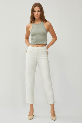 Risen High Rise Cream Boyfriend Pant