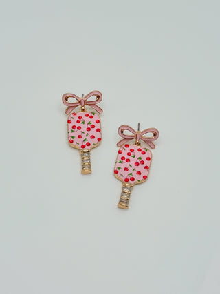 Cherries & Bow Pickleball Earrings