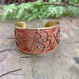 Brass Patina Cuff Bracelet - Peach Lotus