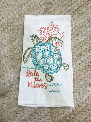 Sea Turtle Embroidered Flour Sack Towel