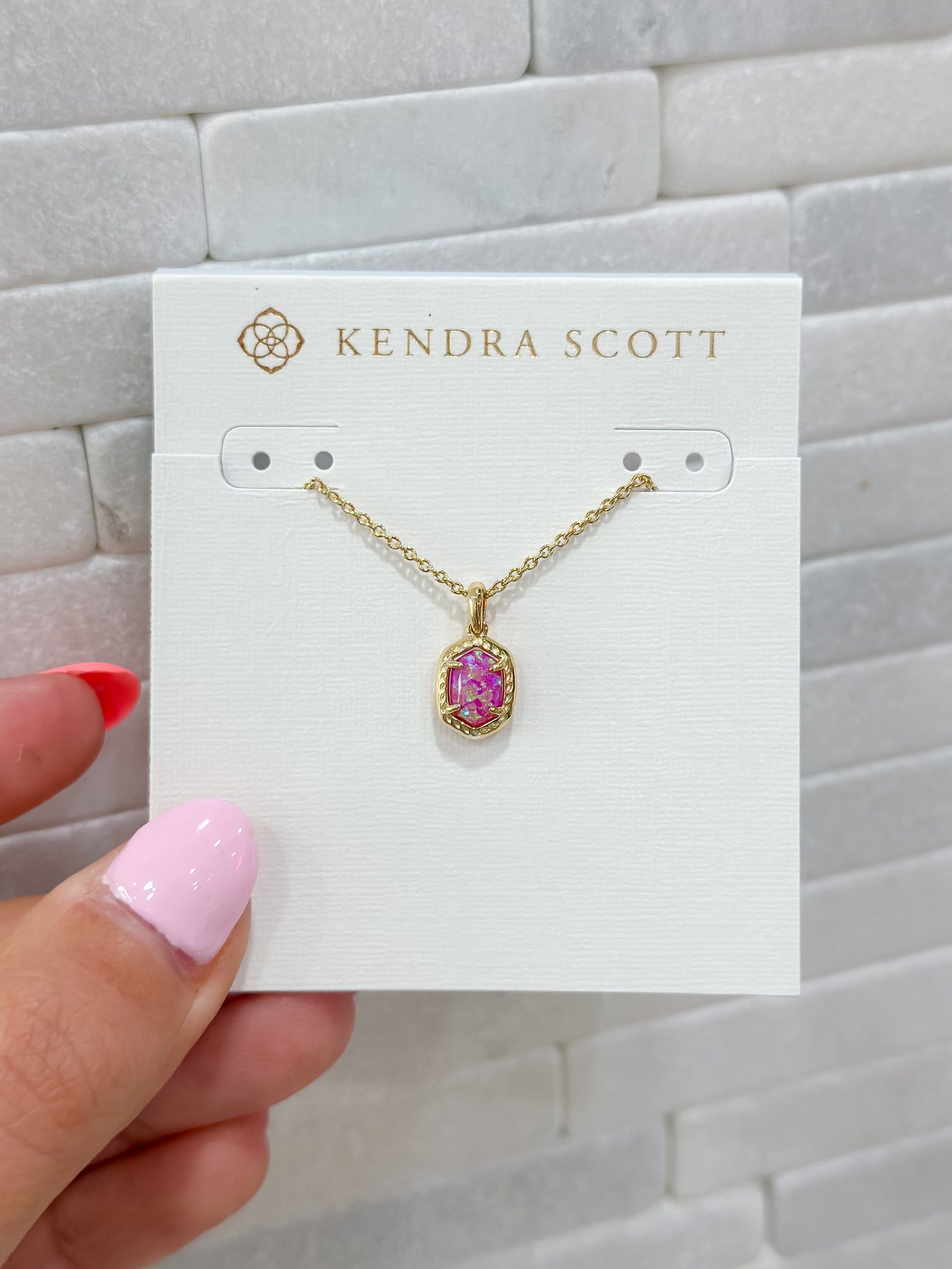 Daphne Gold Framed Pendant Necklace Magenta Opal