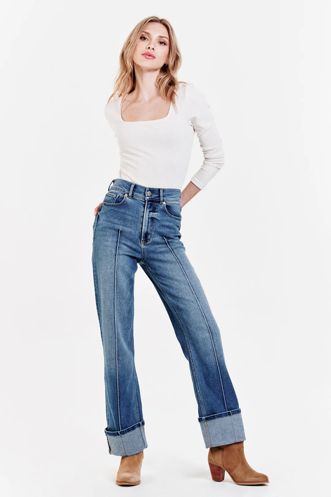 Dear John Holly Super High Rise Cuffed Straight Jeans Justice