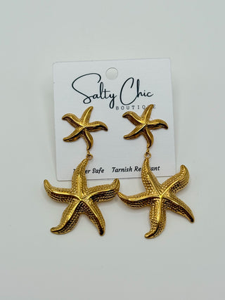 Double Starfish Drop Post Earrings