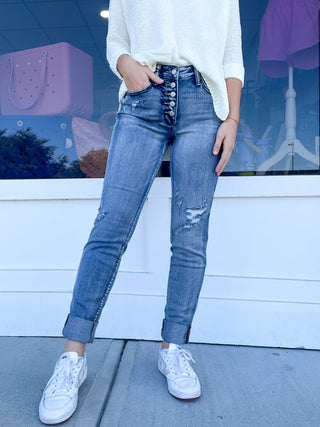 Judy Blue Mid Rise Button Fly Contrast Wash