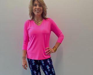 LuLu B Solid V-Neck 3/4 Sleeve Top- Best Seller