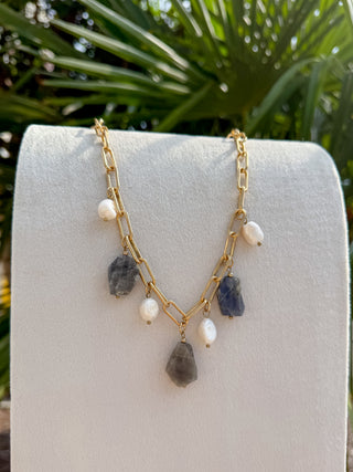 Stone & Pearl Charm Necklace