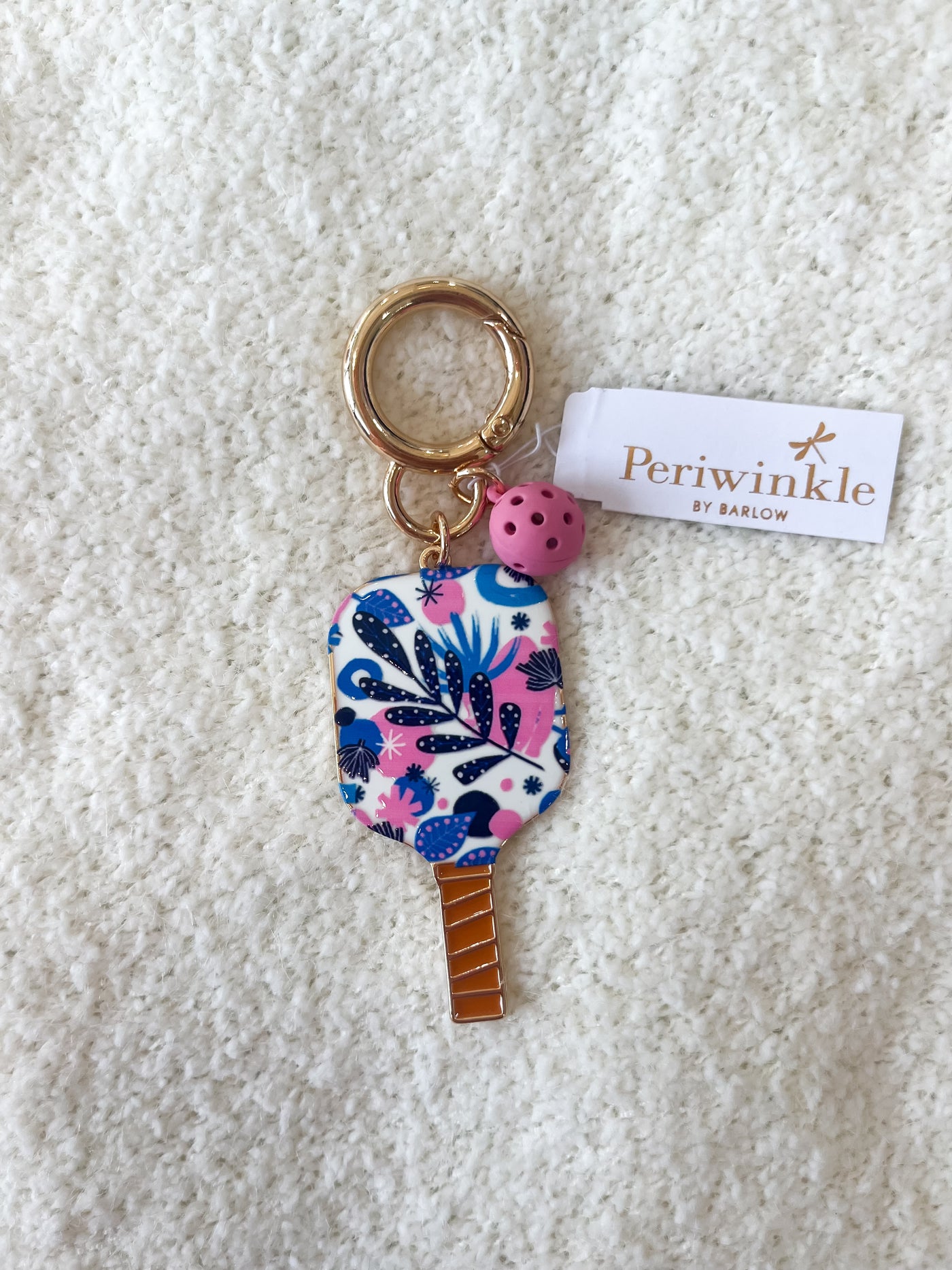 Periwinkle Navy Floral Pickleball Keychain