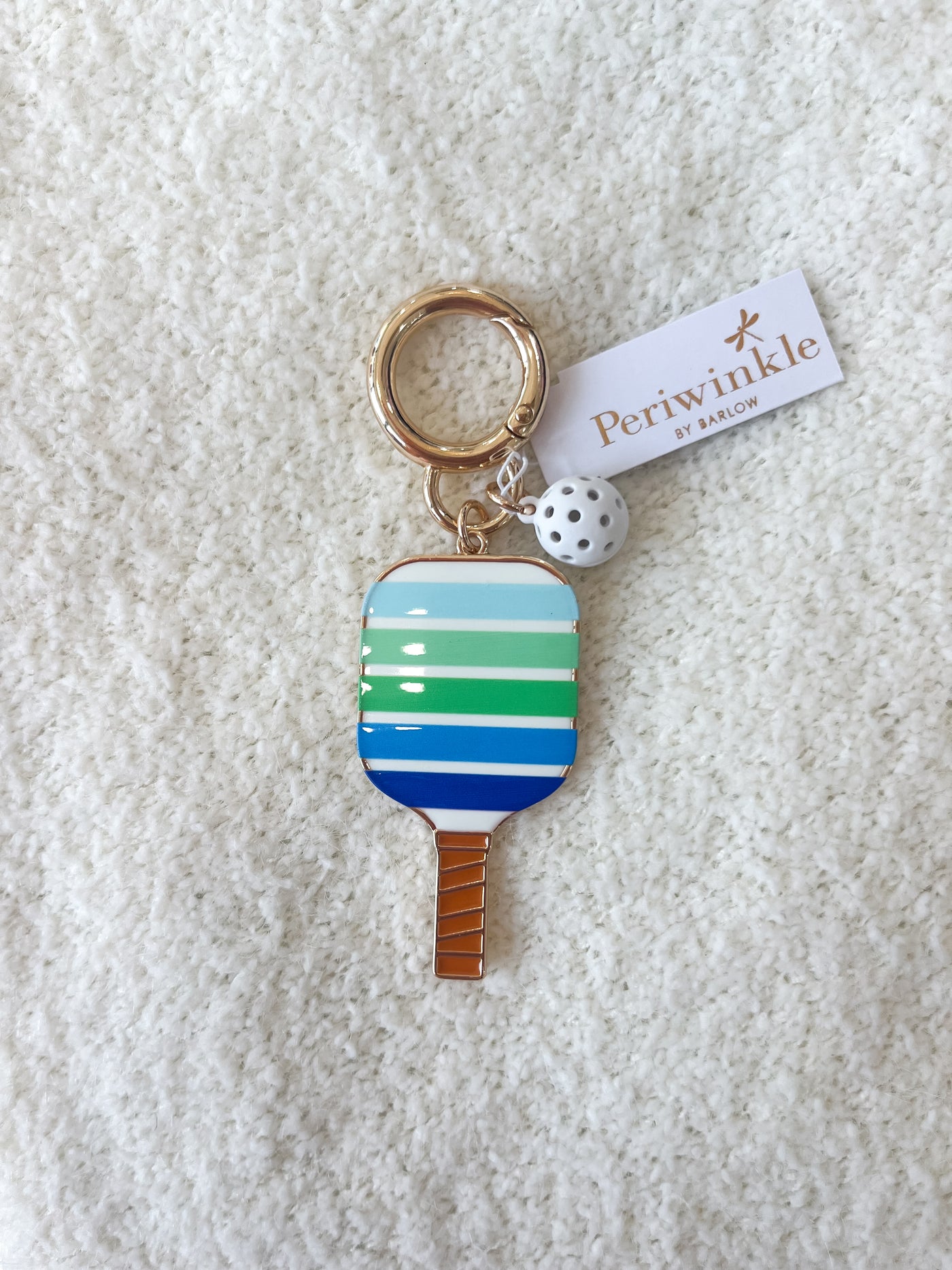 Periwinkle Blue Green Stripe Pickleball Keychain