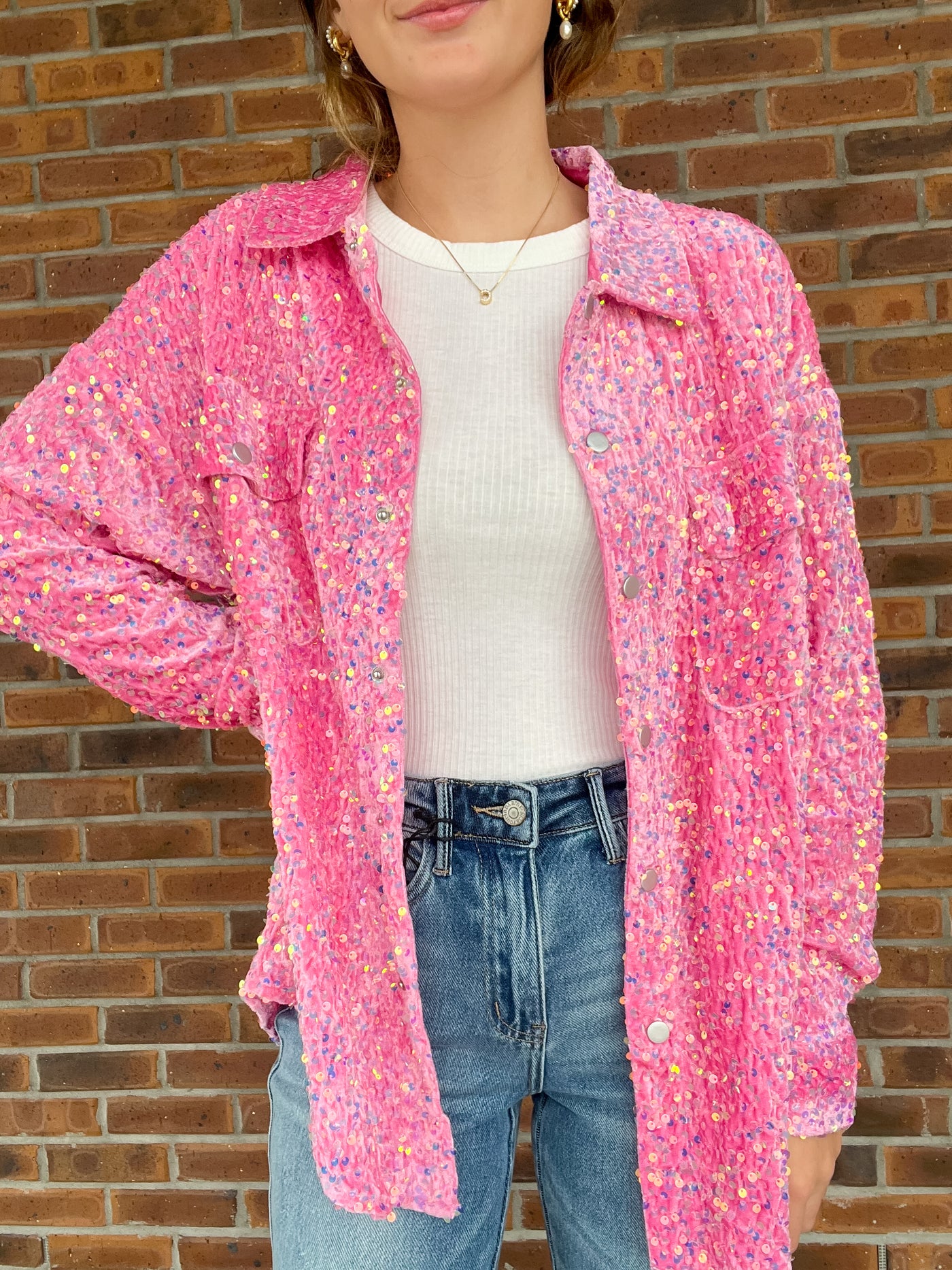 Velvet Sequin Button Down Shirt