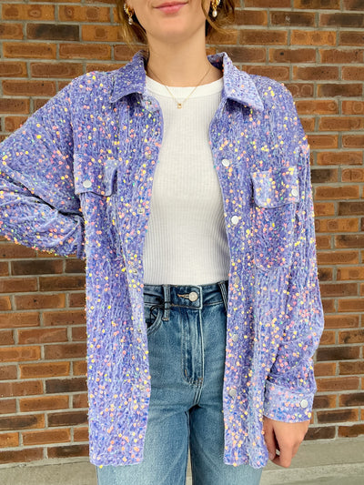 Velvet Sequin Button Down Shirt