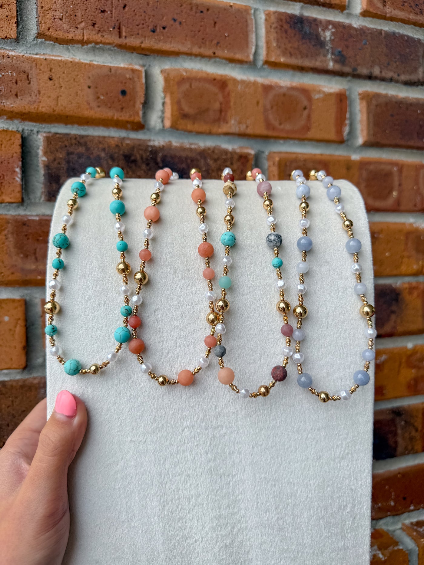 Stone & Pearl Beaded Necklace