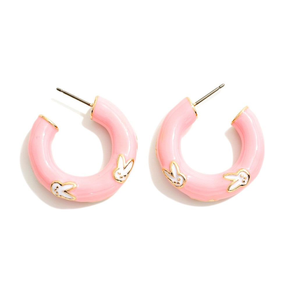 Enamel Coated Easter Bunny Pattern Hoop Earrings