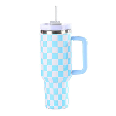 Checker Theme Printed 40oz Double Wall Stainless Steel Vacuum Tumbler With Handle