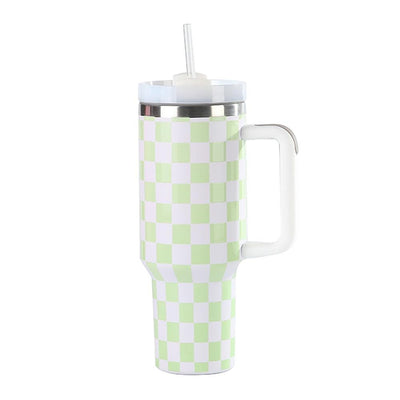 Checker Theme Printed 40oz Double Wall Stainless Steel Vacuum Tumbler With Handle
