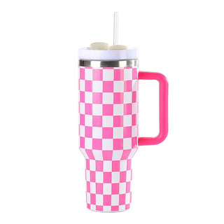 Checker Theme Printed 40oz Double Wall Stainless Steel Vacuum Tumbler With Handle