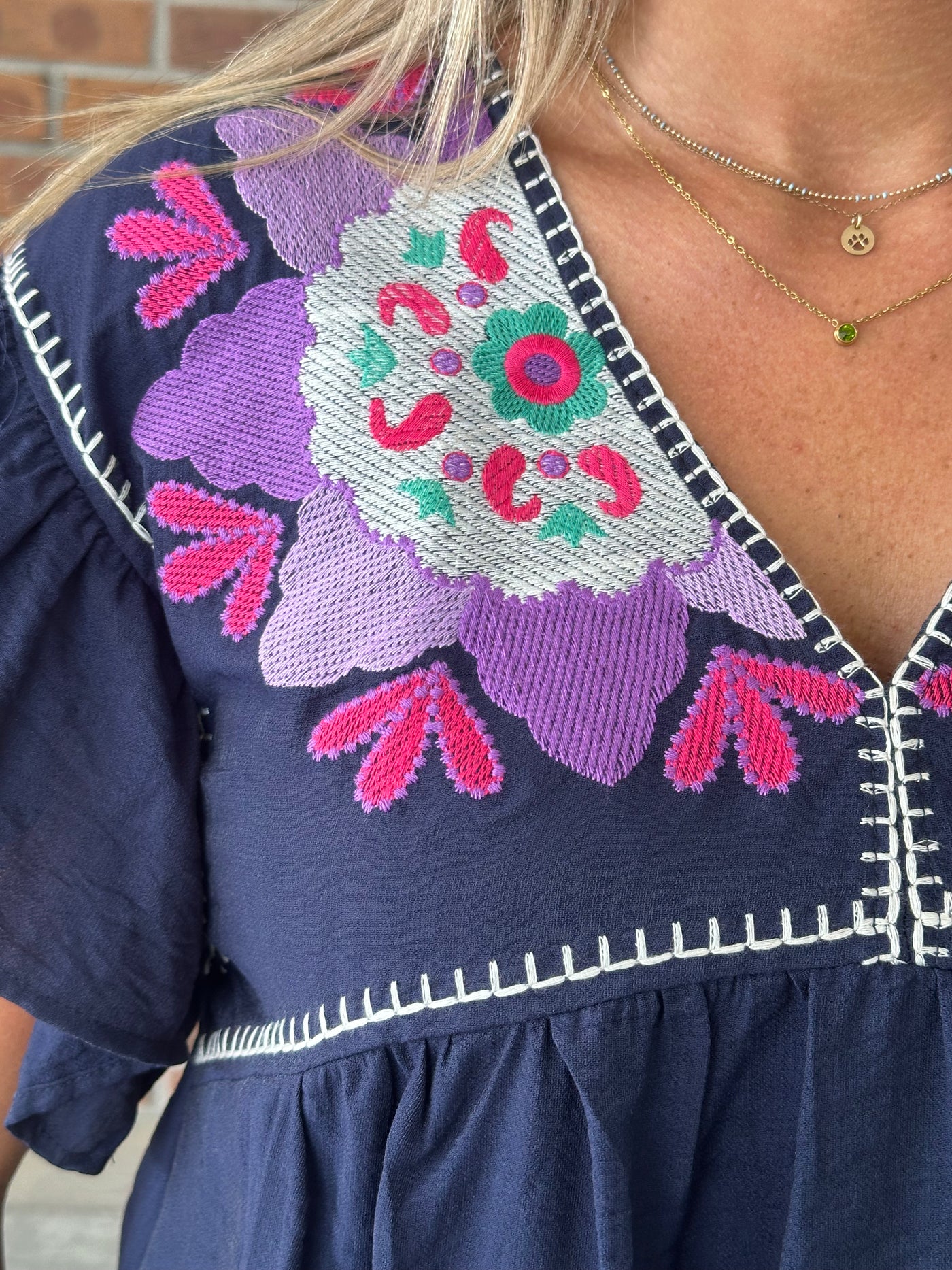 Umgee Floral Embroidered Ruffle Sleeve Top