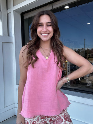 Umgee Fancy Fray Sleeveless Top